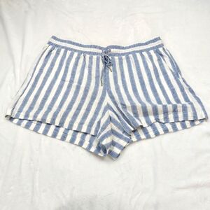 GAP WOMEN'S BLUE AND WHITE STRIPED LINEN BLEND DRAWSTRING PULLON SHORTS SIZE XL